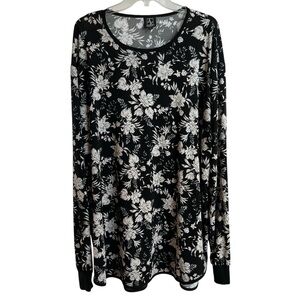 Semi Sheer Black Top with Textured White Floral Print Sz 4XL